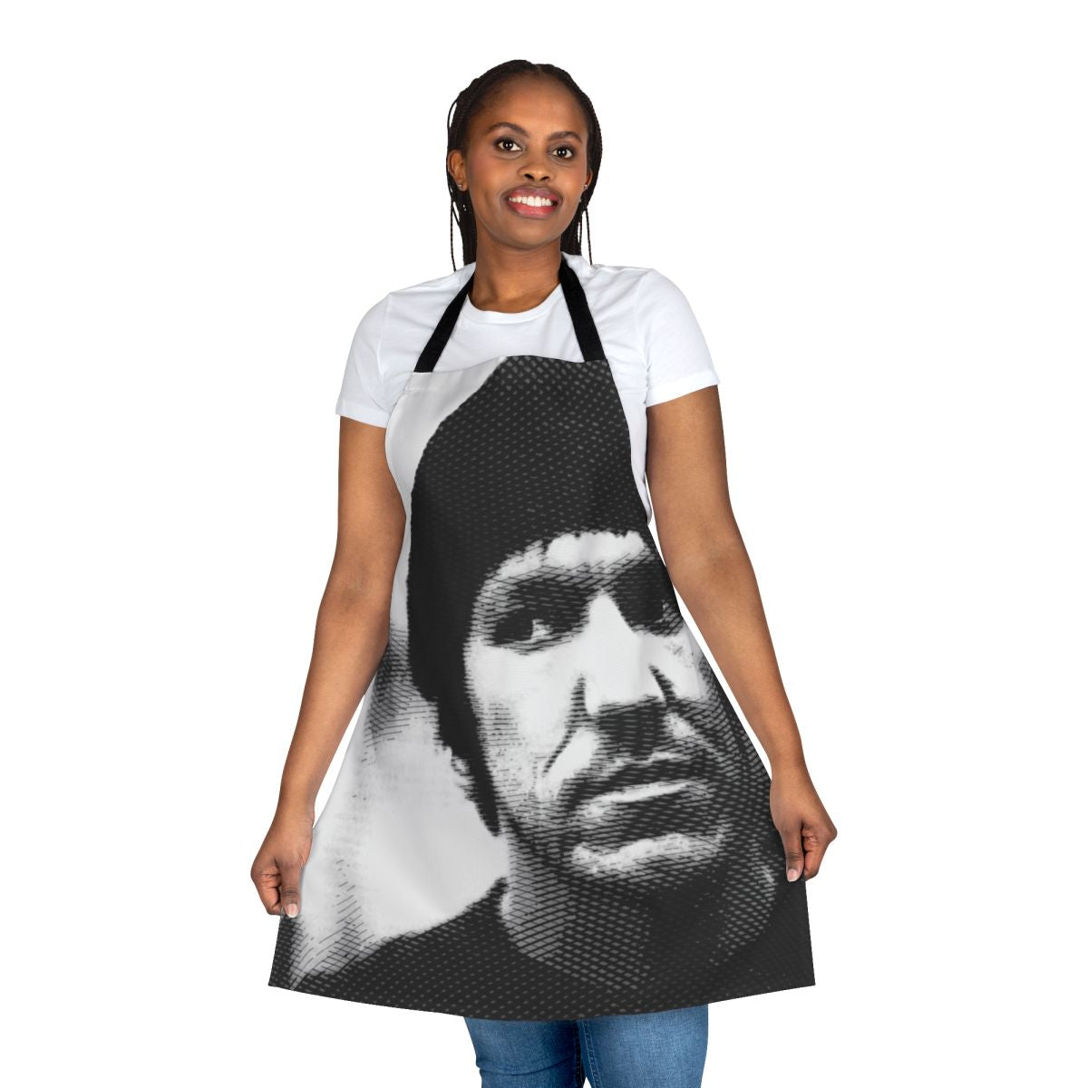Black and white engraved Elliott Smith tribute apron