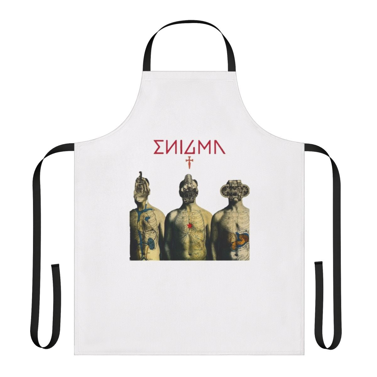 Enigma-inspired apron with "TNT for the Brain" design to boost creativity and focus while cooking.