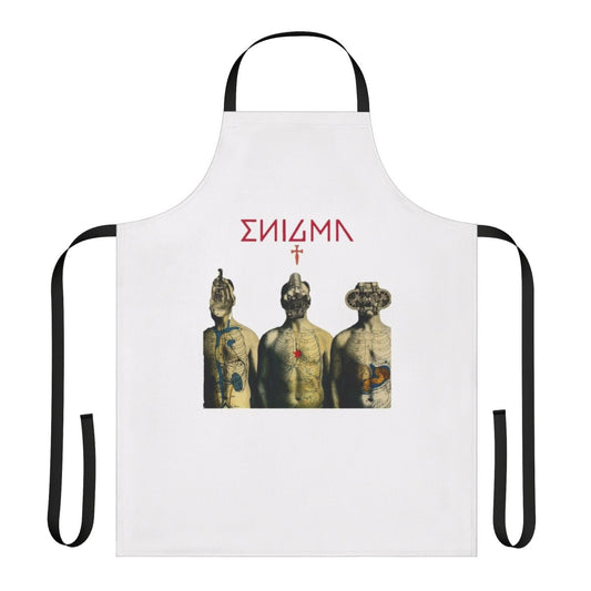 Enigma-inspired apron with "TNT for the Brain" design to boost creativity and focus while cooking.
