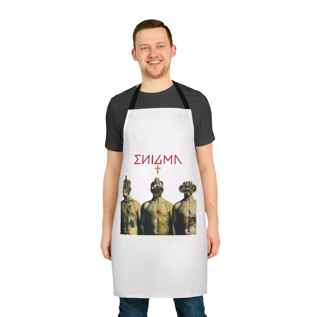 Enigma-inspired apron with "TNT for the Brain" design to boost creativity and focus while cooking.