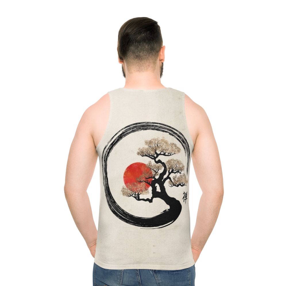 Enso circle and bonsai tree design on a unisex tank top