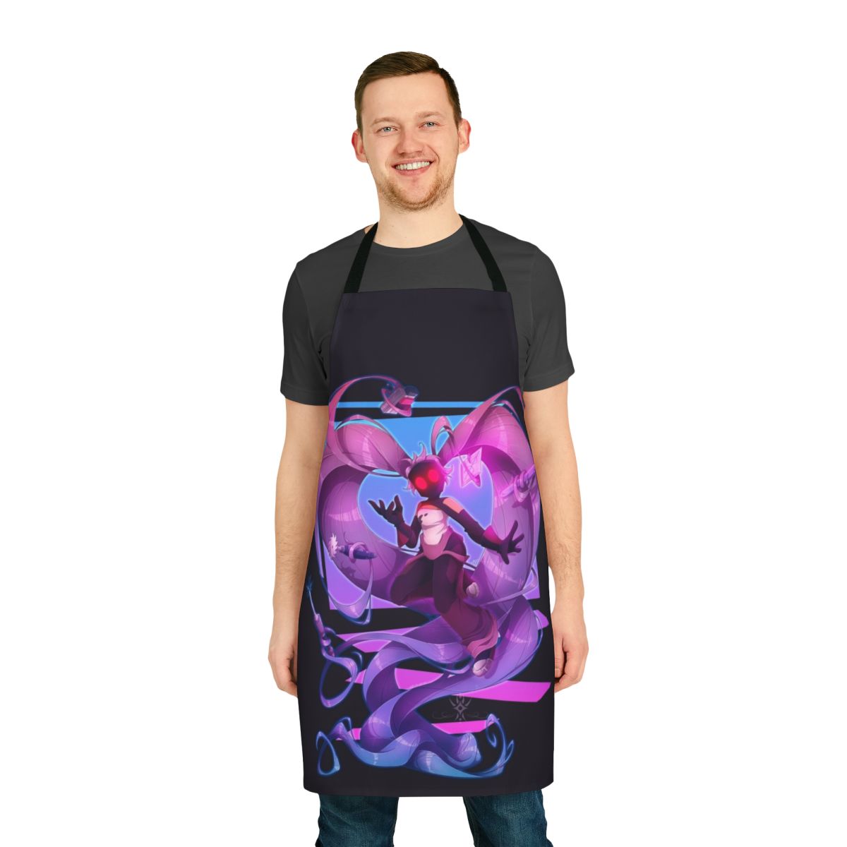 Entrapta-themed apron with purple and pink design, featuring "She-Ra: Princess of Power" character