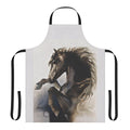 Black stallion rearing on high-quality apron with Sara Moon art