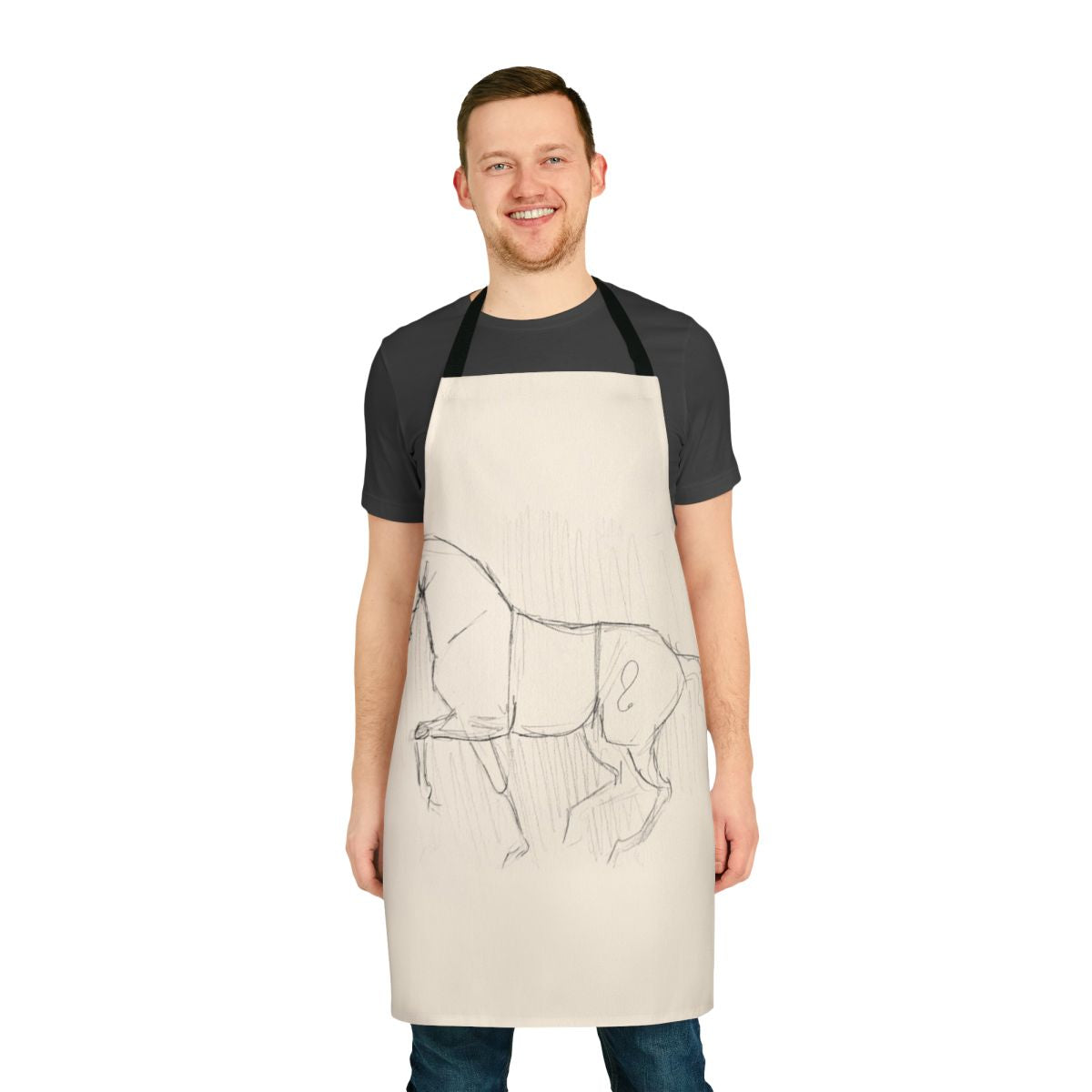 Apron featuring a hand-drawn sketch of a dressage horse