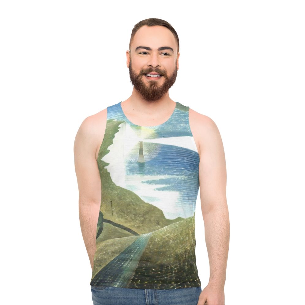 Unisex Tank Top Featuring Eric Ravilious Vintage Landscape Painting