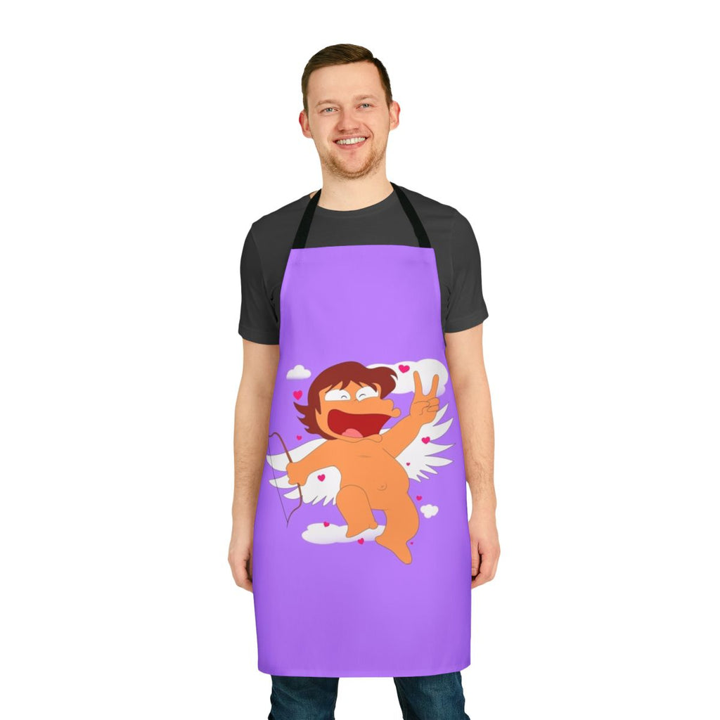Eros-inspired anime-style apron with clouds, wings, and a smiling heart design