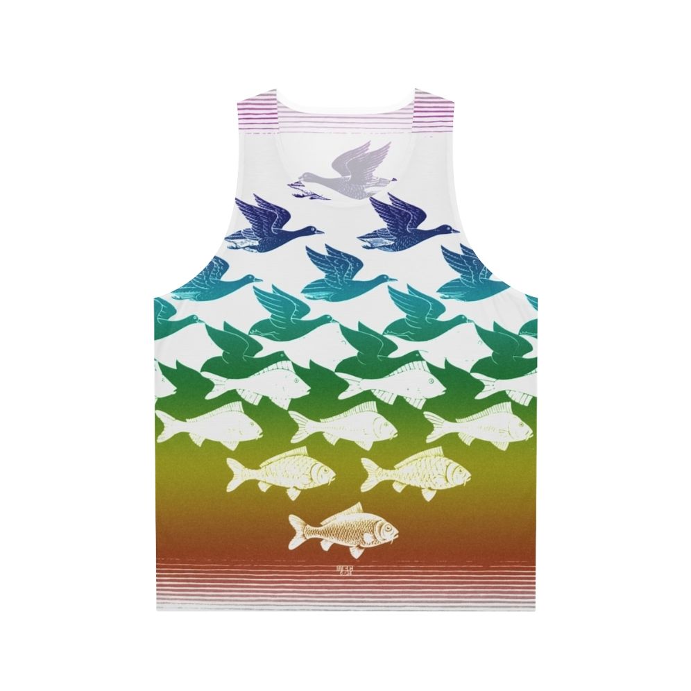 Escher inspired unisex tank top with optical illusion design