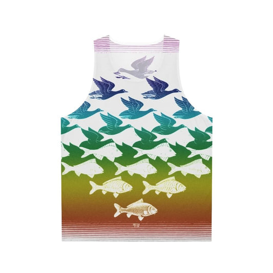 Escher inspired unisex tank top with optical illusion design