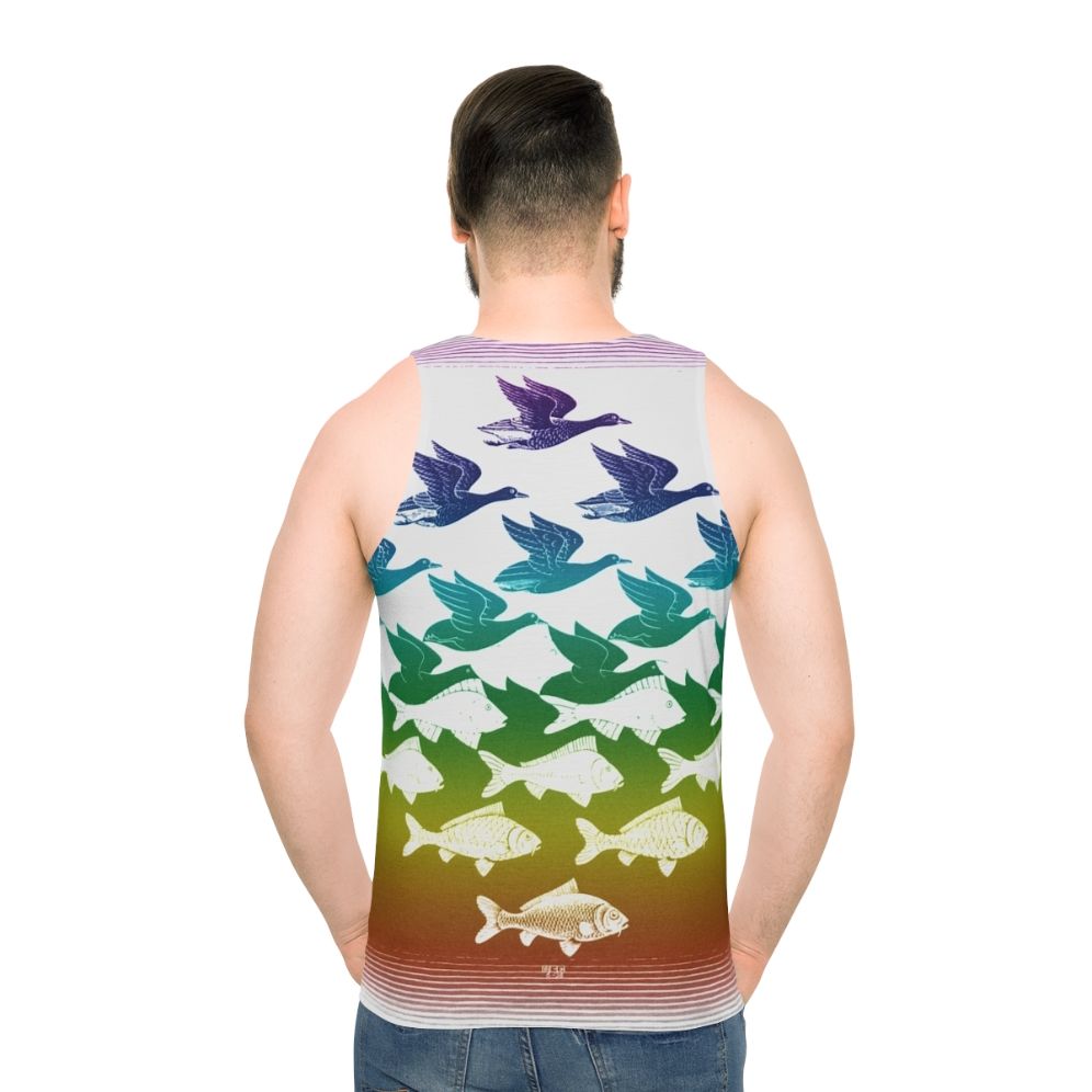 Escher inspired unisex tank top with optical illusion design