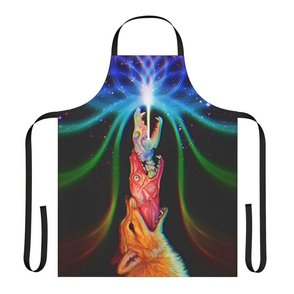 Essence Psychedelic Apron with Fox, Skull, and Bone Designs