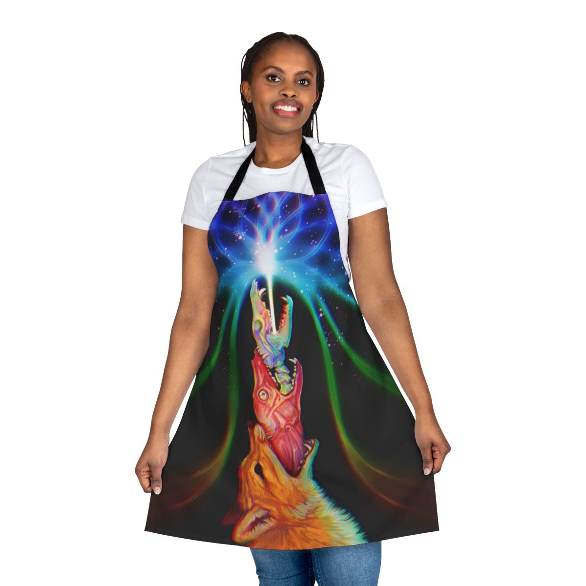 Essence Psychedelic Apron with Fox, Skull, and Bone Designs