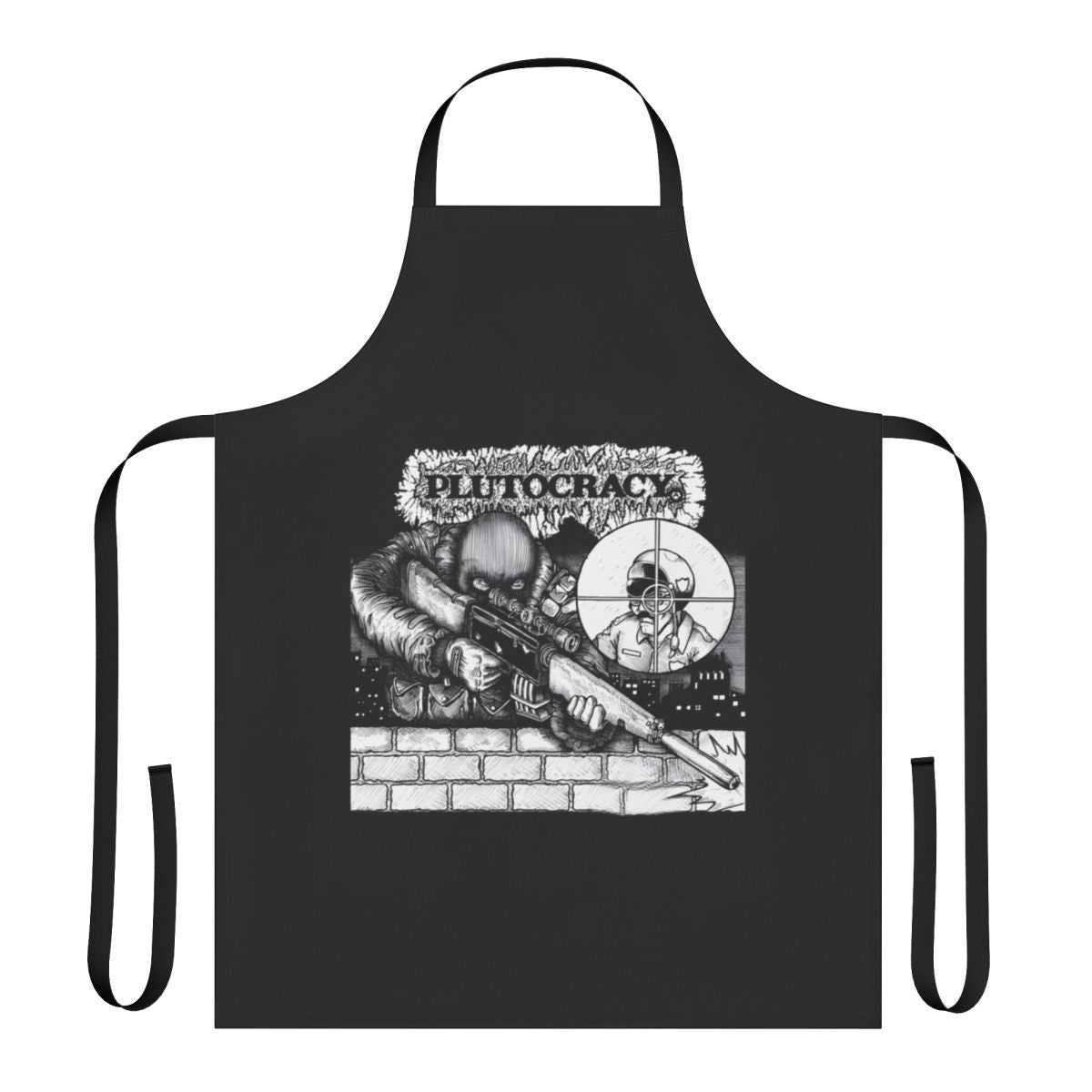 Essential apron with a political statement about plutocracy and police