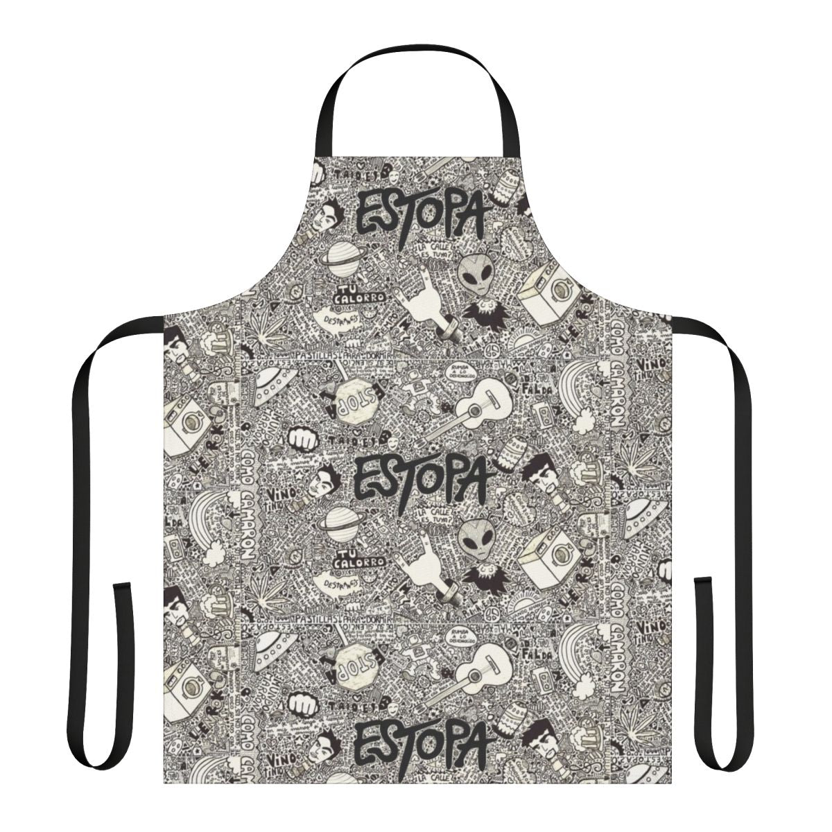 Estopa-inspired apron featuring band logo and artwork