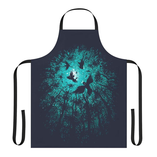 Apron featuring a mystical, angelic design with blue skies, trees, and a serene, spiritual atmosphere.