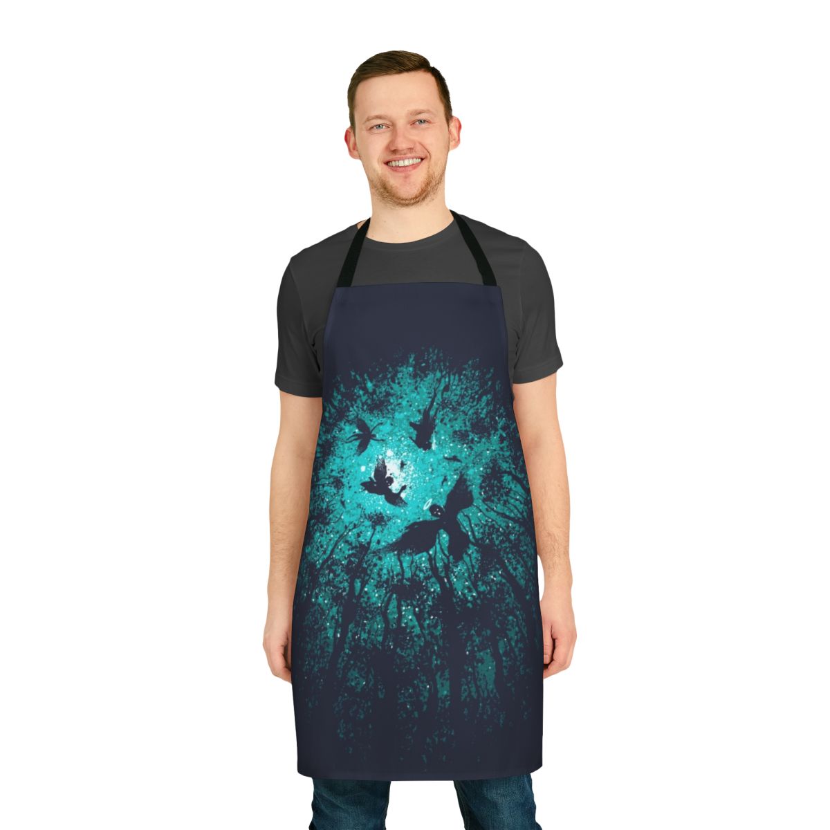 Apron featuring a mystical, angelic design with blue skies, trees, and a serene, spiritual atmosphere.