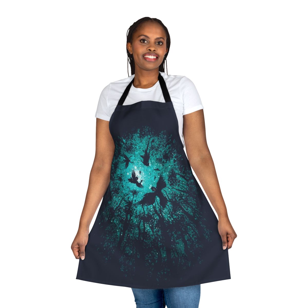 Apron featuring a mystical, angelic design with blue skies, trees, and a serene, spiritual atmosphere.
