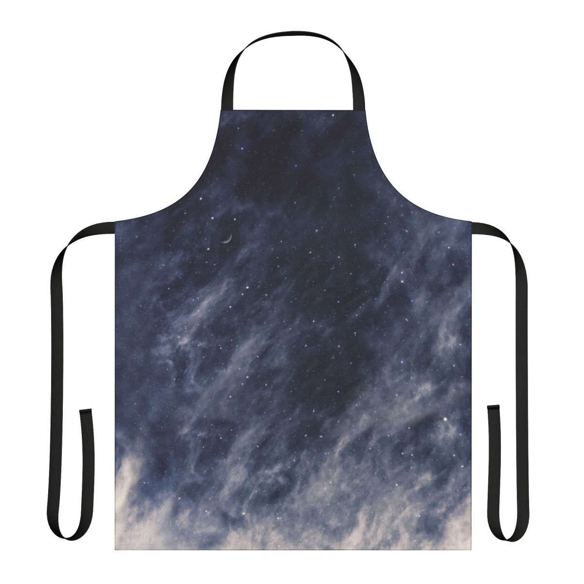 Blue and gray toned apron featuring a full moon and cloudy night sky design