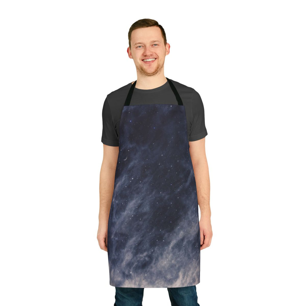 Blue and gray toned apron featuring a full moon and cloudy night sky design