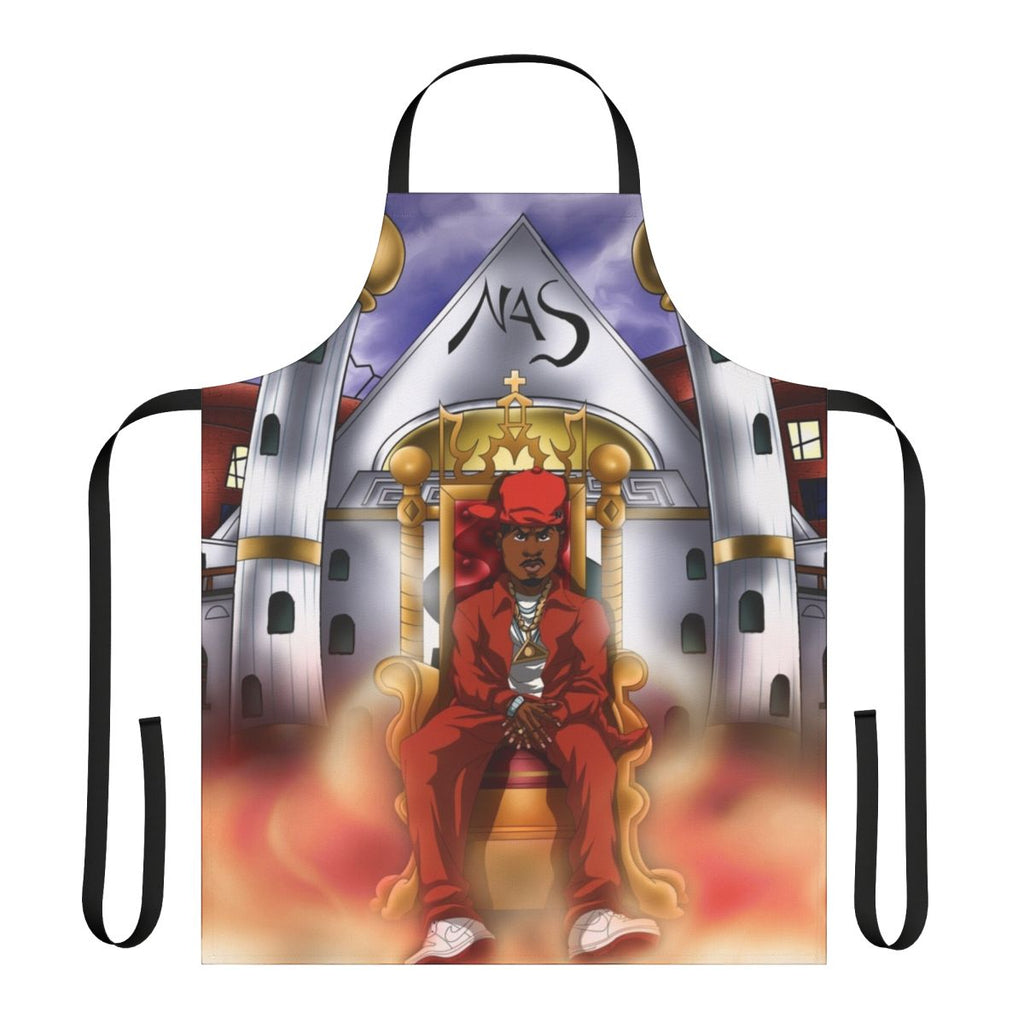 Ethereal cartoon-style apron with abstract and music-inspired design