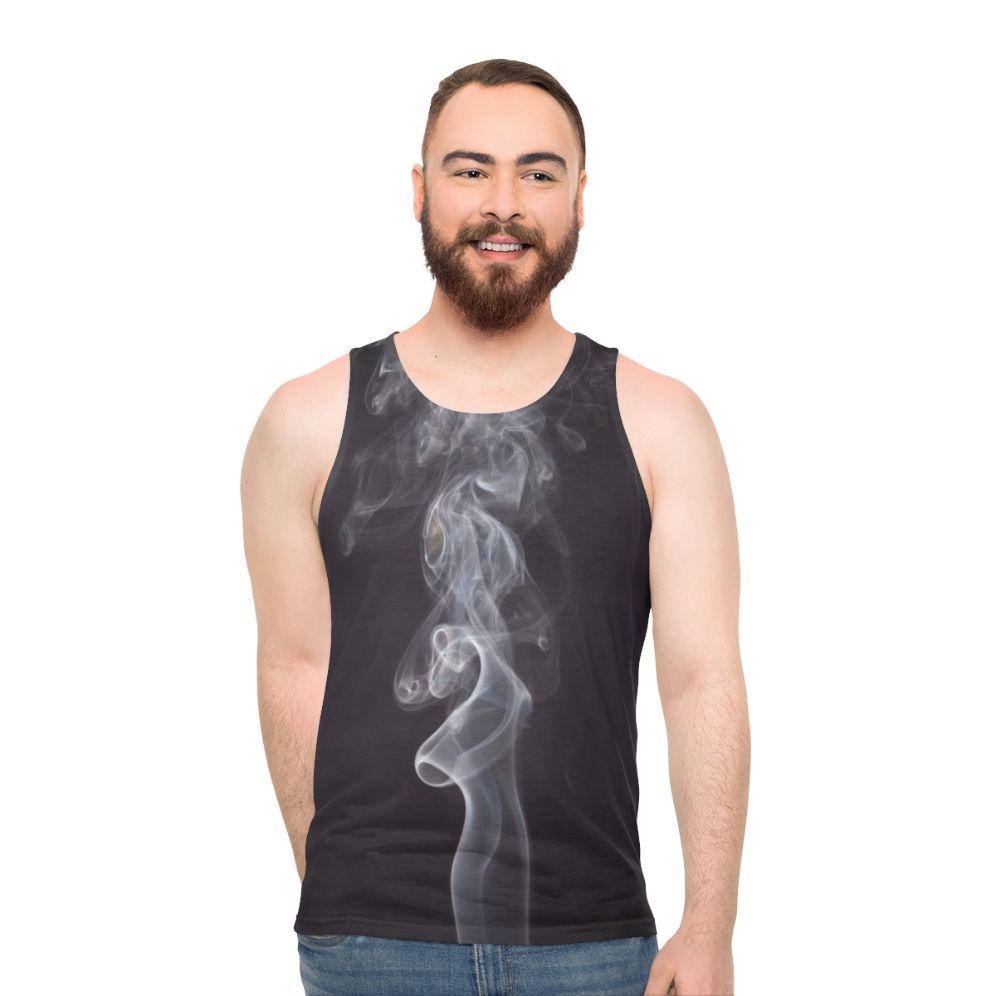 Unisex tank top featuring an abstract smoke pattern design