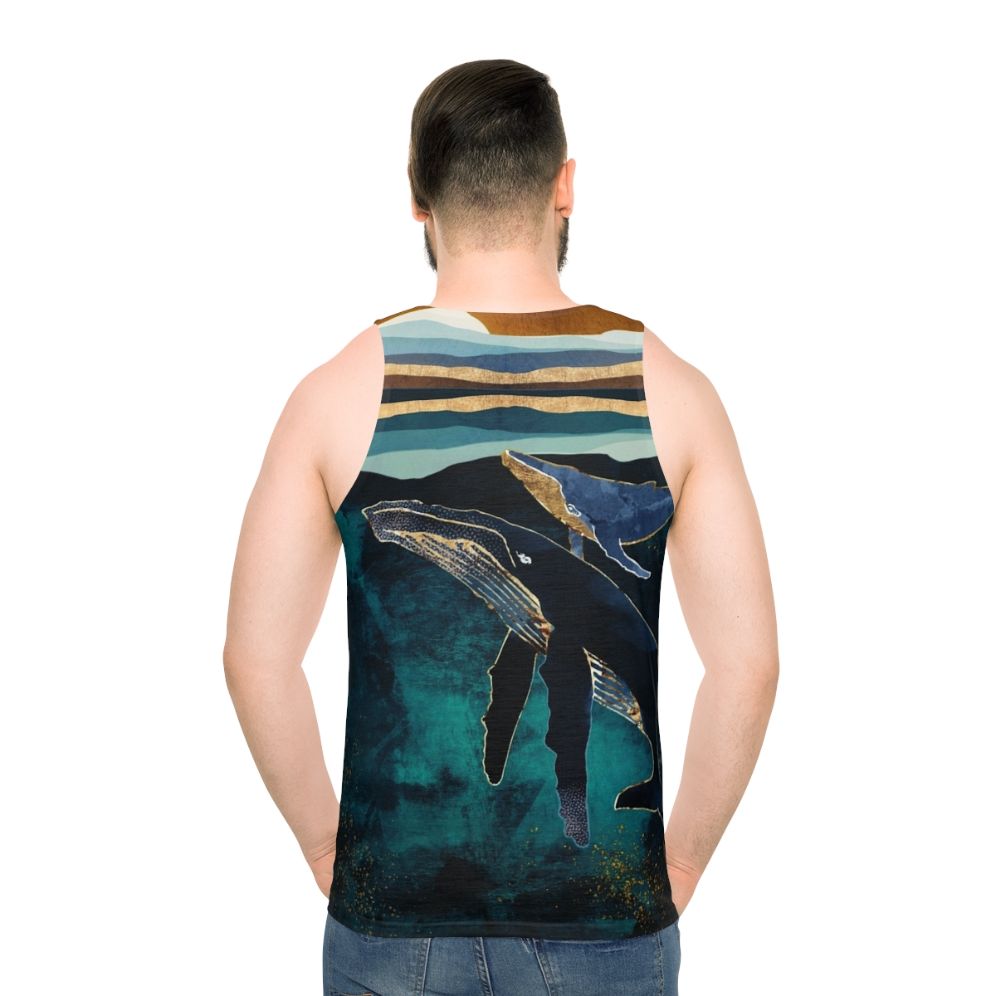 Unisex tank top featuring abstract whales and moon design