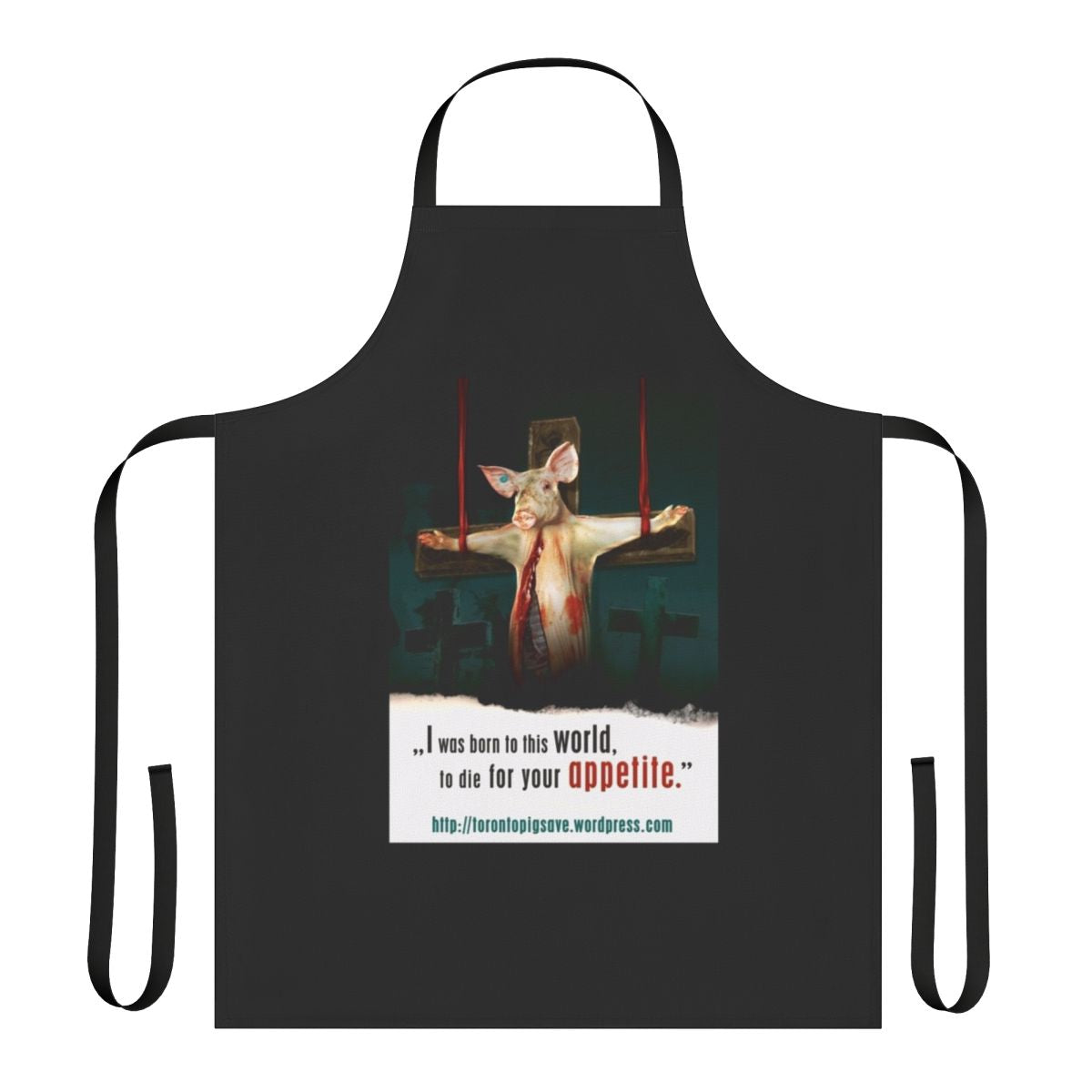 Apron featuring Toronto Pig Save logo and animal rights text