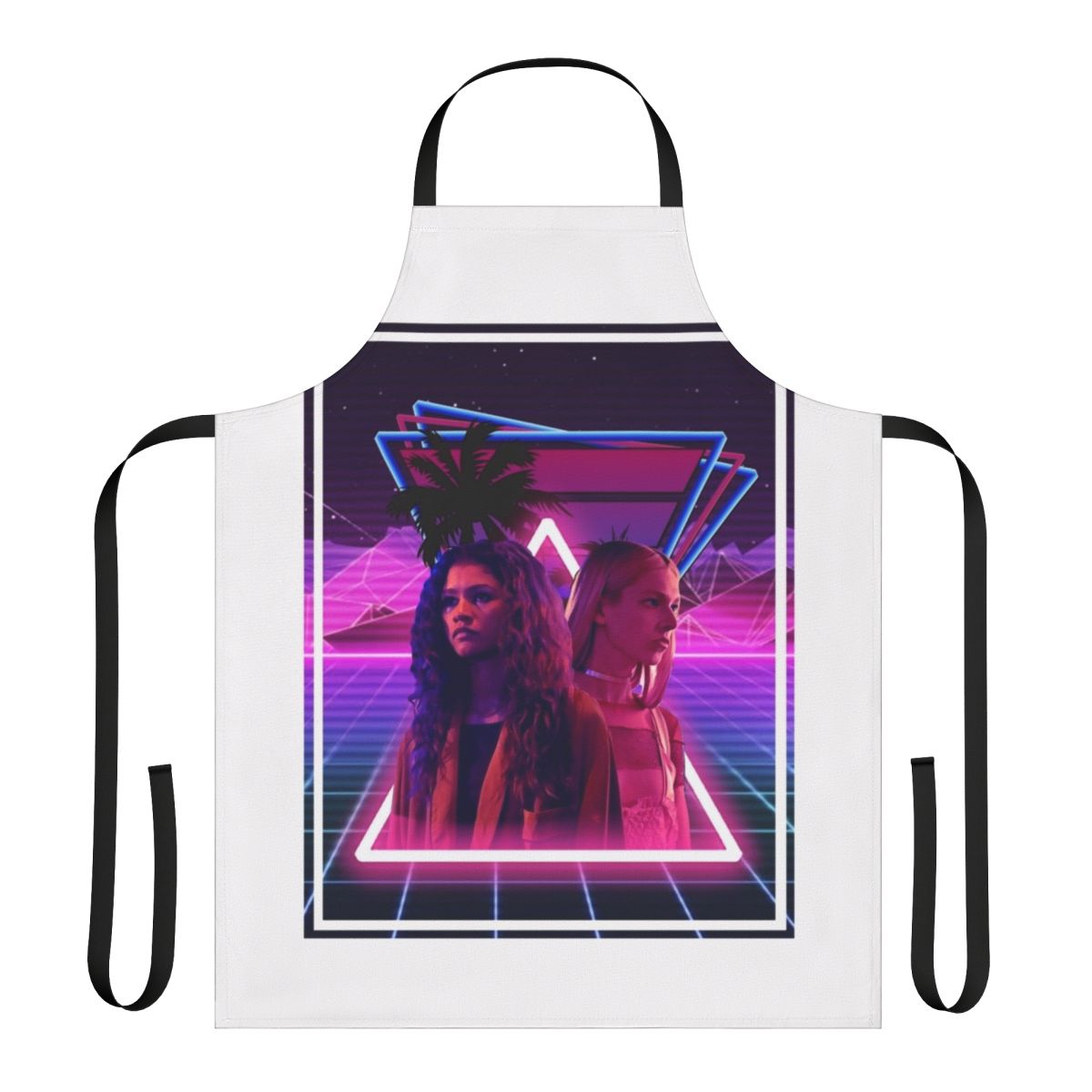 Euphoria-inspired apron featuring the characters Rules, Rue, and Jules