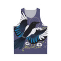 Unisex tank top featuring a detailed illustration of a European magpie bird