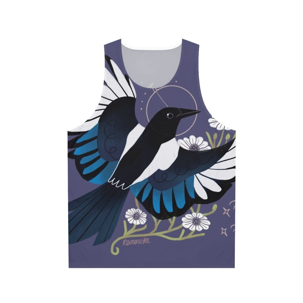 Unisex tank top featuring a detailed illustration of a European magpie bird
