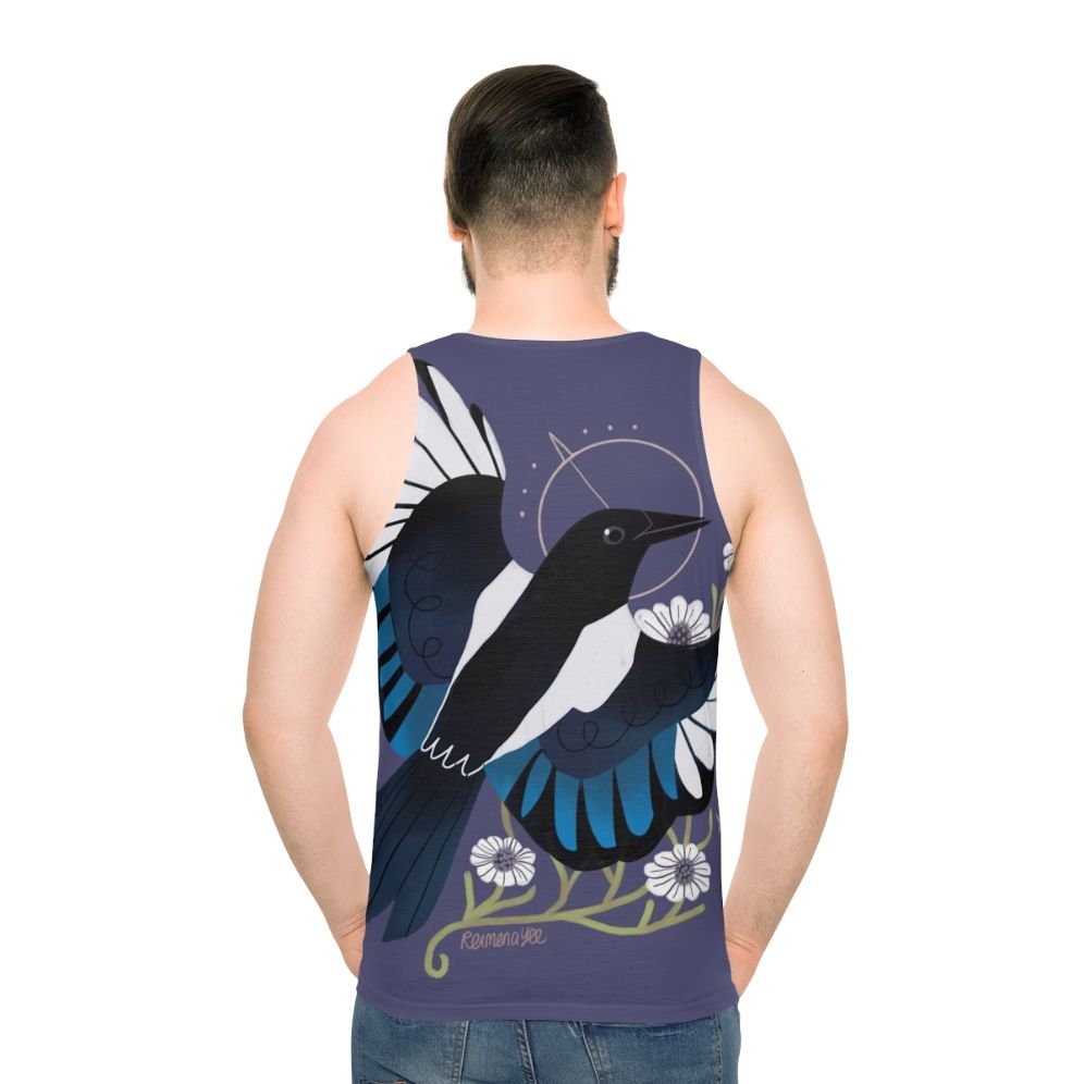Unisex tank top featuring a detailed illustration of a European magpie bird