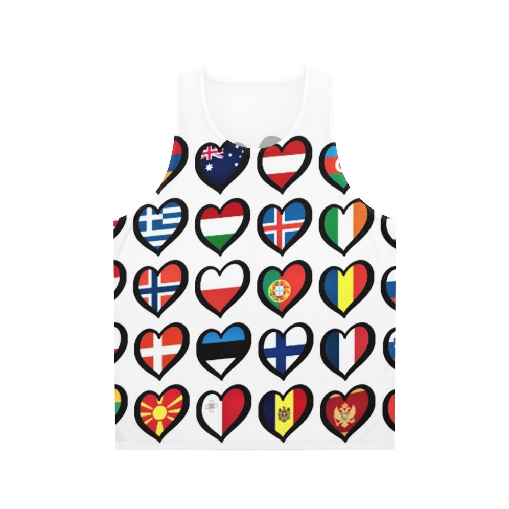 Unisex Eurovision Song Contest ESC Flags & Hearts Tank Top