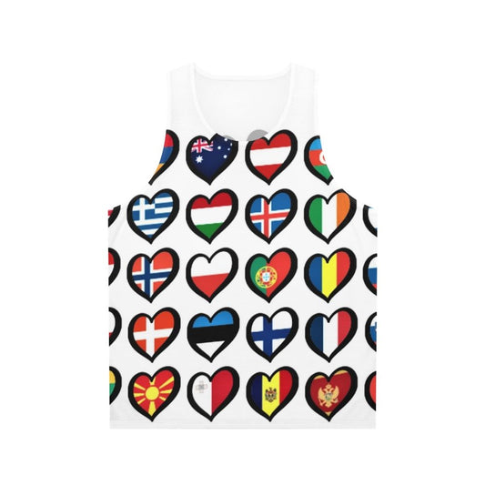 Unisex Eurovision Song Contest ESC Flags & Hearts Tank Top