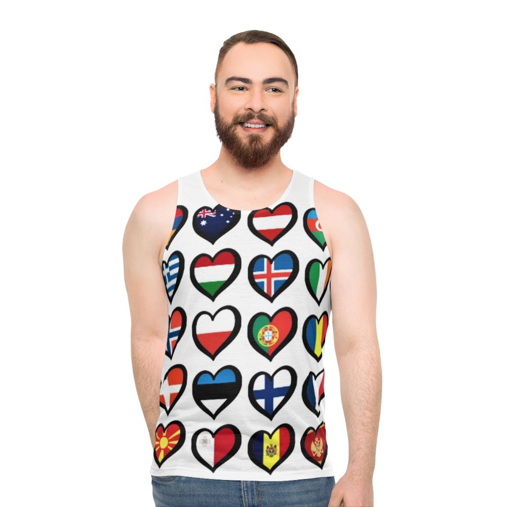 Unisex Eurovision Song Contest ESC Flags & Hearts Tank Top