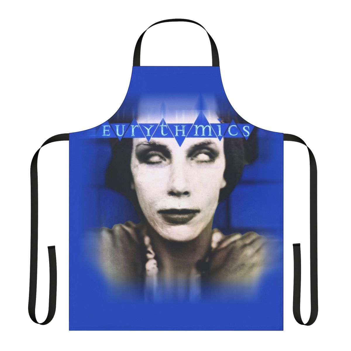 Eurythmics-inspired Never Gonna Cry Again design printed on a high-quality cooking apron