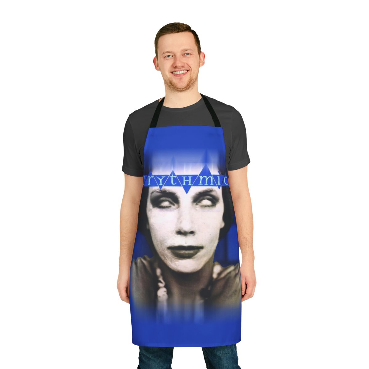 Eurythmics-inspired Never Gonna Cry Again design printed on a high-quality cooking apron