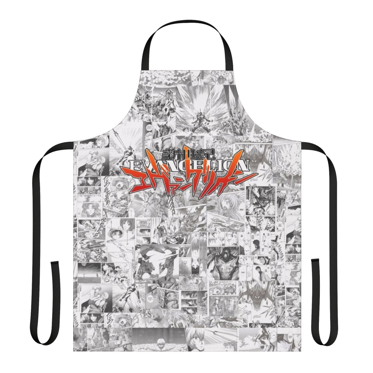 Evangelion-themed apron with characters and mecha design