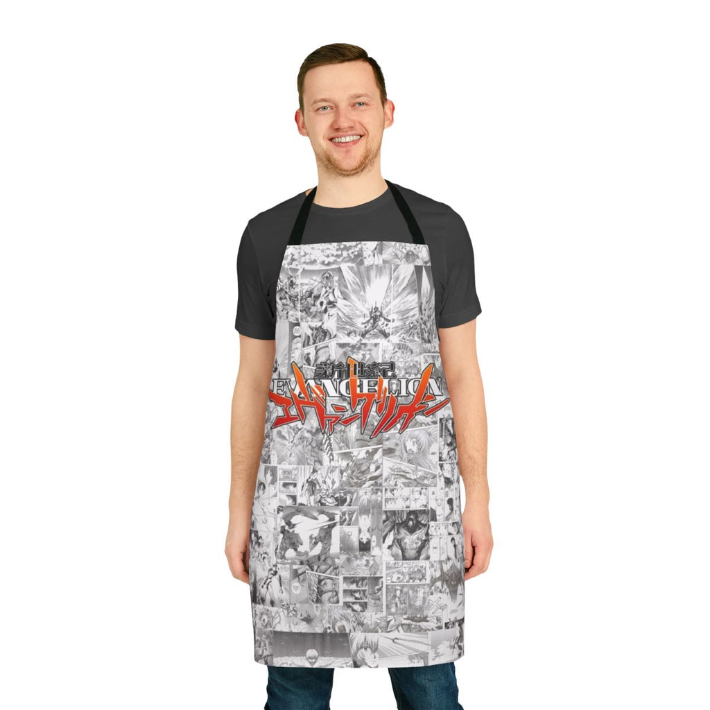 Evangelion-themed apron with characters and mecha design