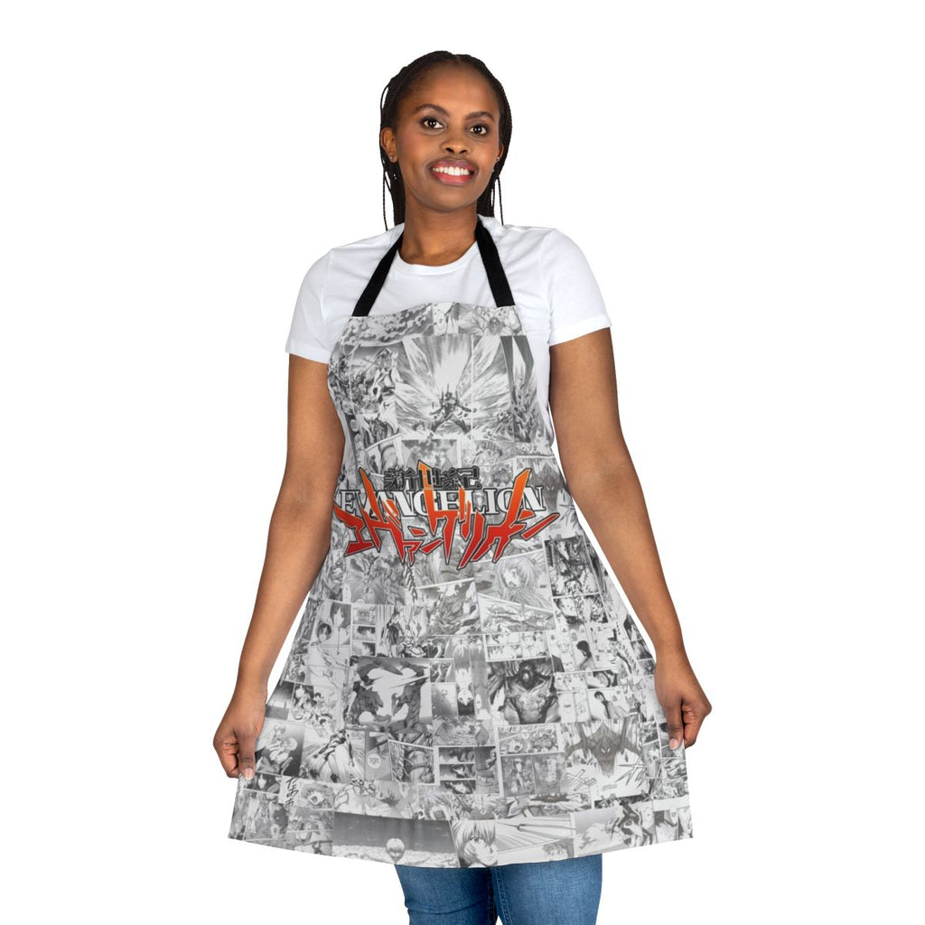 Evangelion-themed apron with characters and mecha design