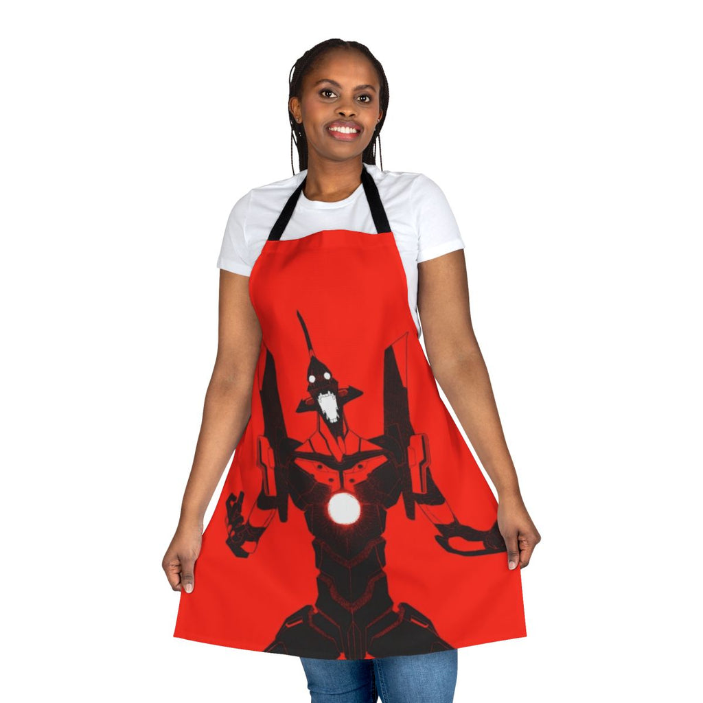 Evangelion Unit 01 inspired apron with anime graphics and text