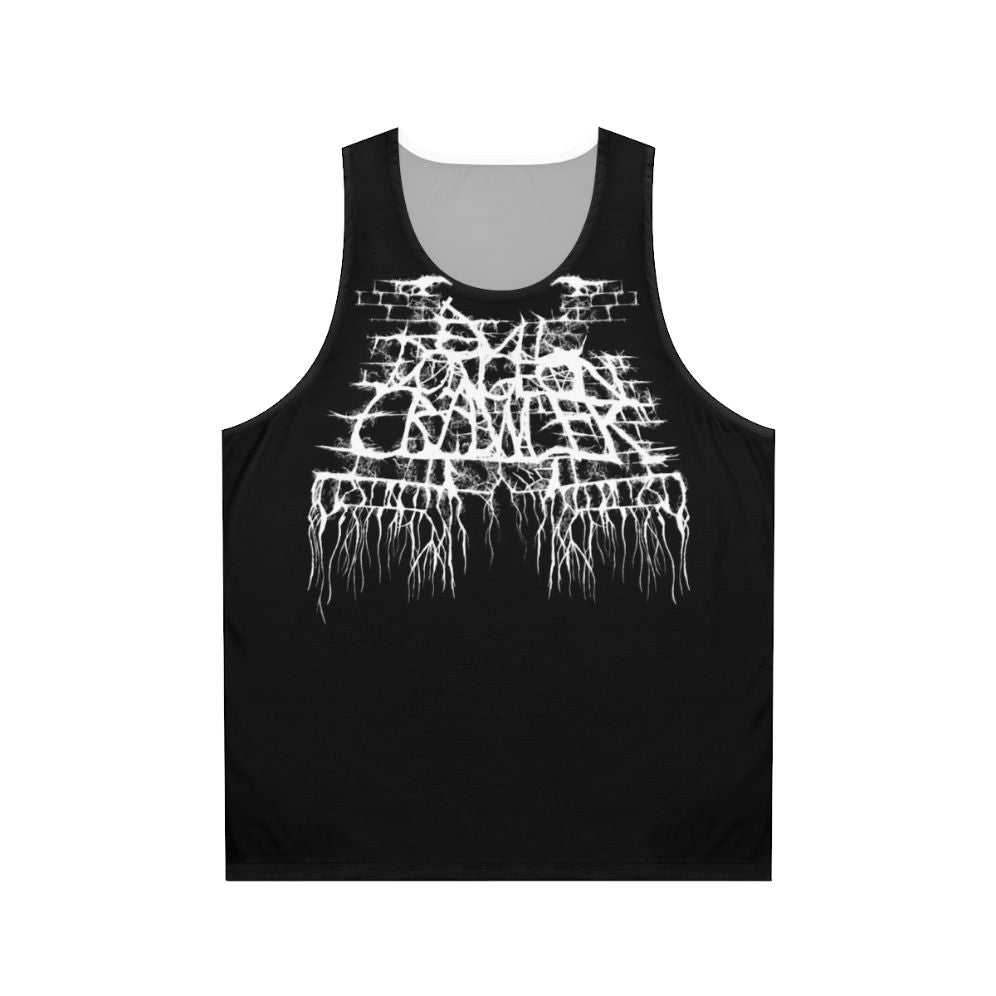 Evil Dungeon Crawler metal band logo on a white unisex tank top
