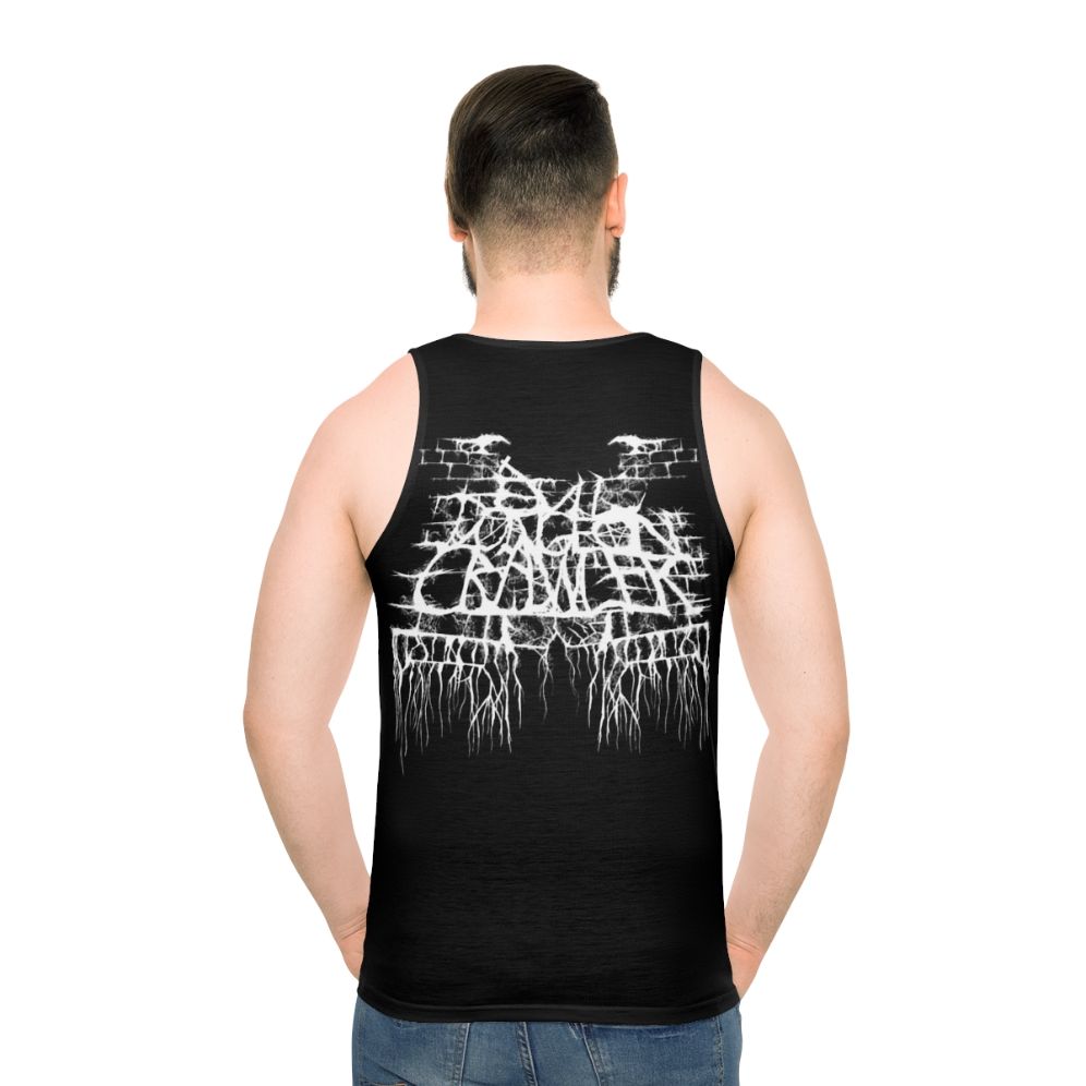 Evil Dungeon Crawler metal band logo on a white unisex tank top