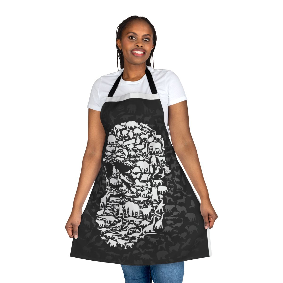 Apron featuring the text "Darwin's Endless Forms" against a natural science themed background.