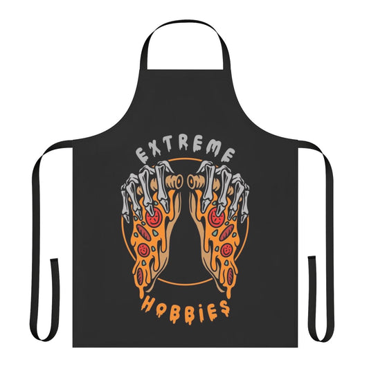 Apron with pizza, skeleton, and extreme hobbies design