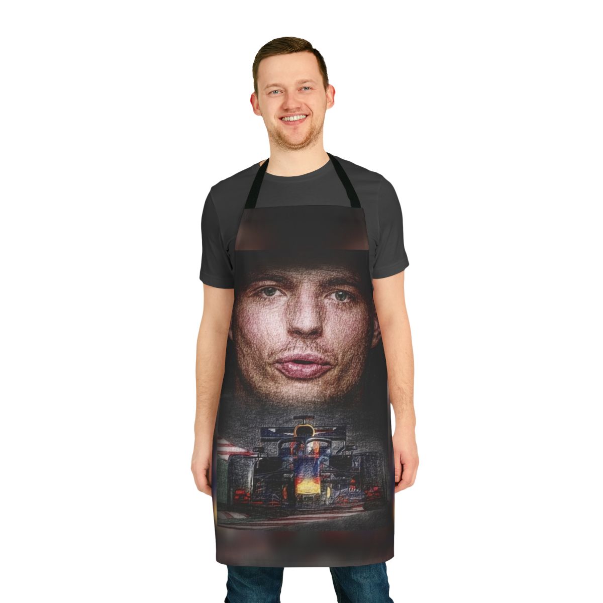 Stylish apron featuring Formula 1 driver Max Verstappen's signature design