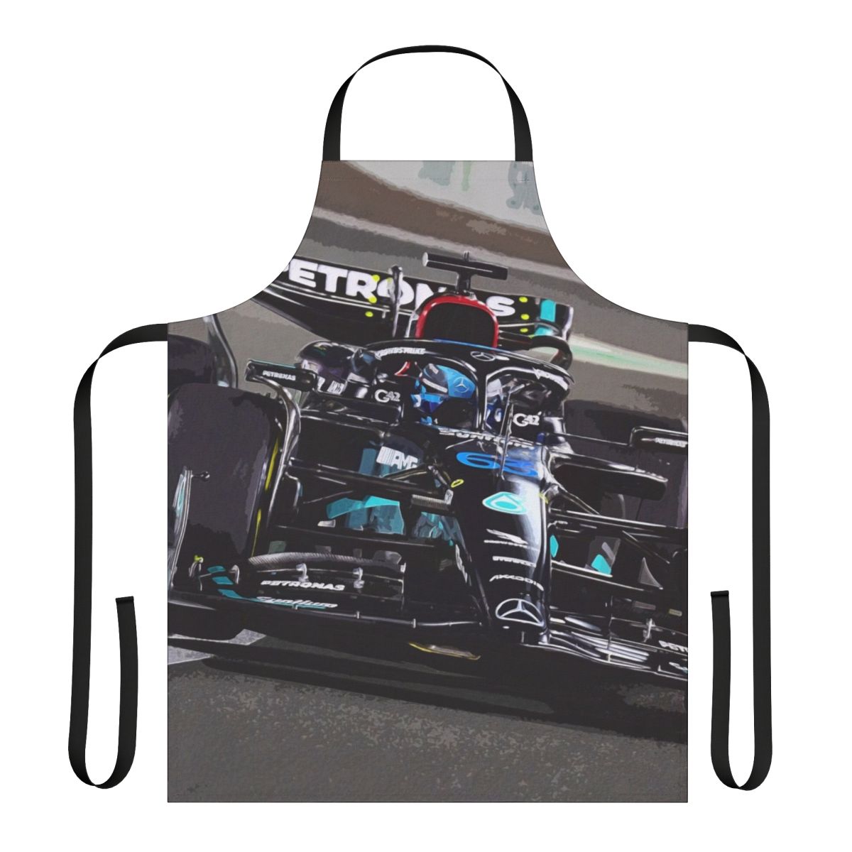 Apron featuring an illustration of George Russell's 2023 Formula 1 race car