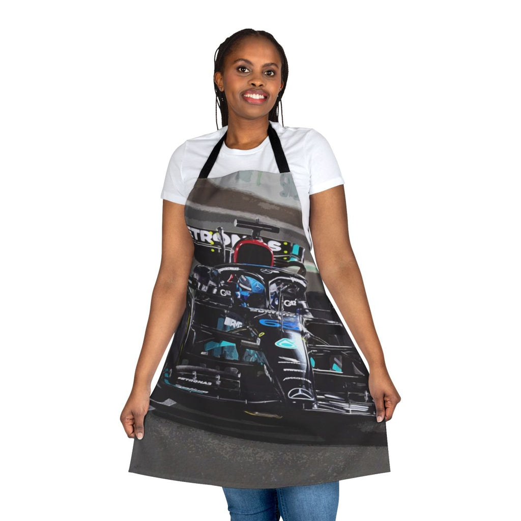 Apron featuring an illustration of George Russell's 2023 Formula 1 race car