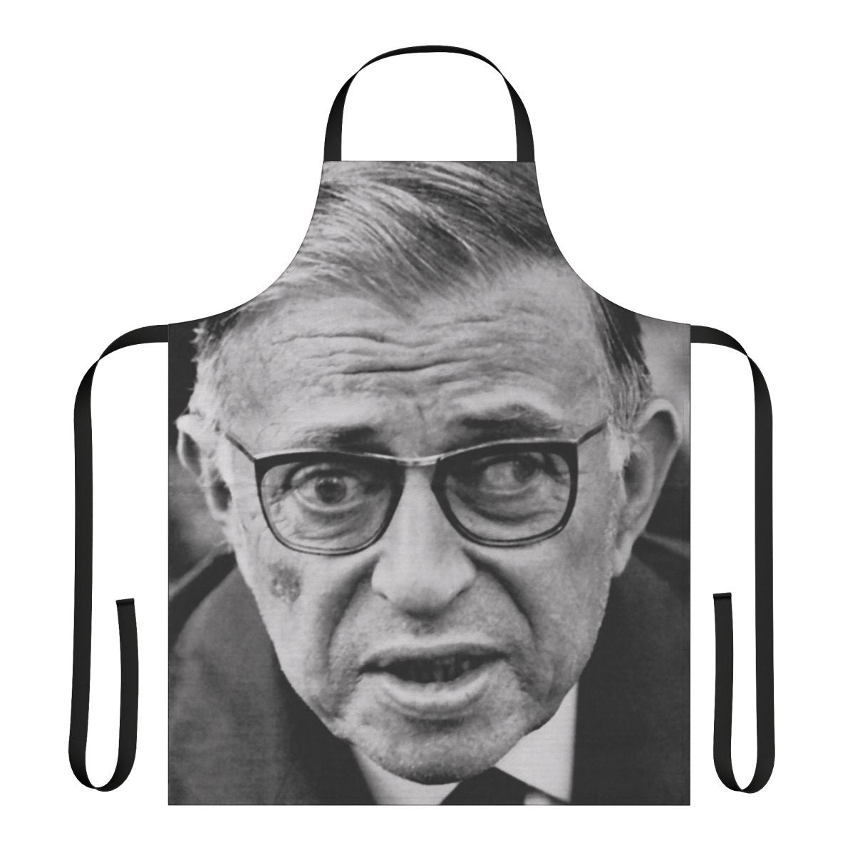 Existentialist Jean-Paul Sartre Inspired Apron with Crossed Eyes Meme Design