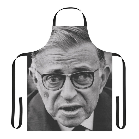 Existentialist Jean-Paul Sartre Inspired Apron with Crossed Eyes Meme Design