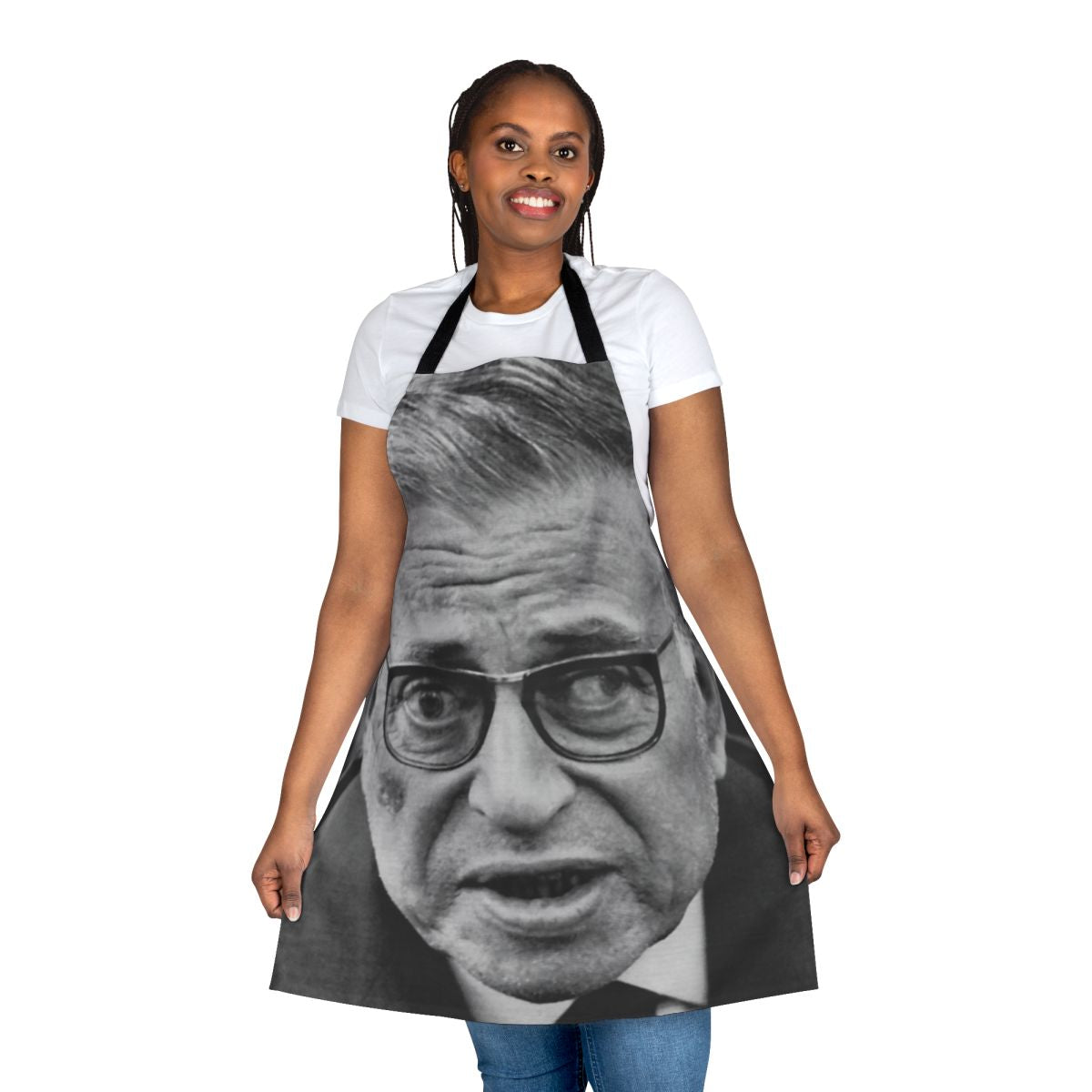 Existentialist Jean-Paul Sartre Inspired Apron with Crossed Eyes Meme Design