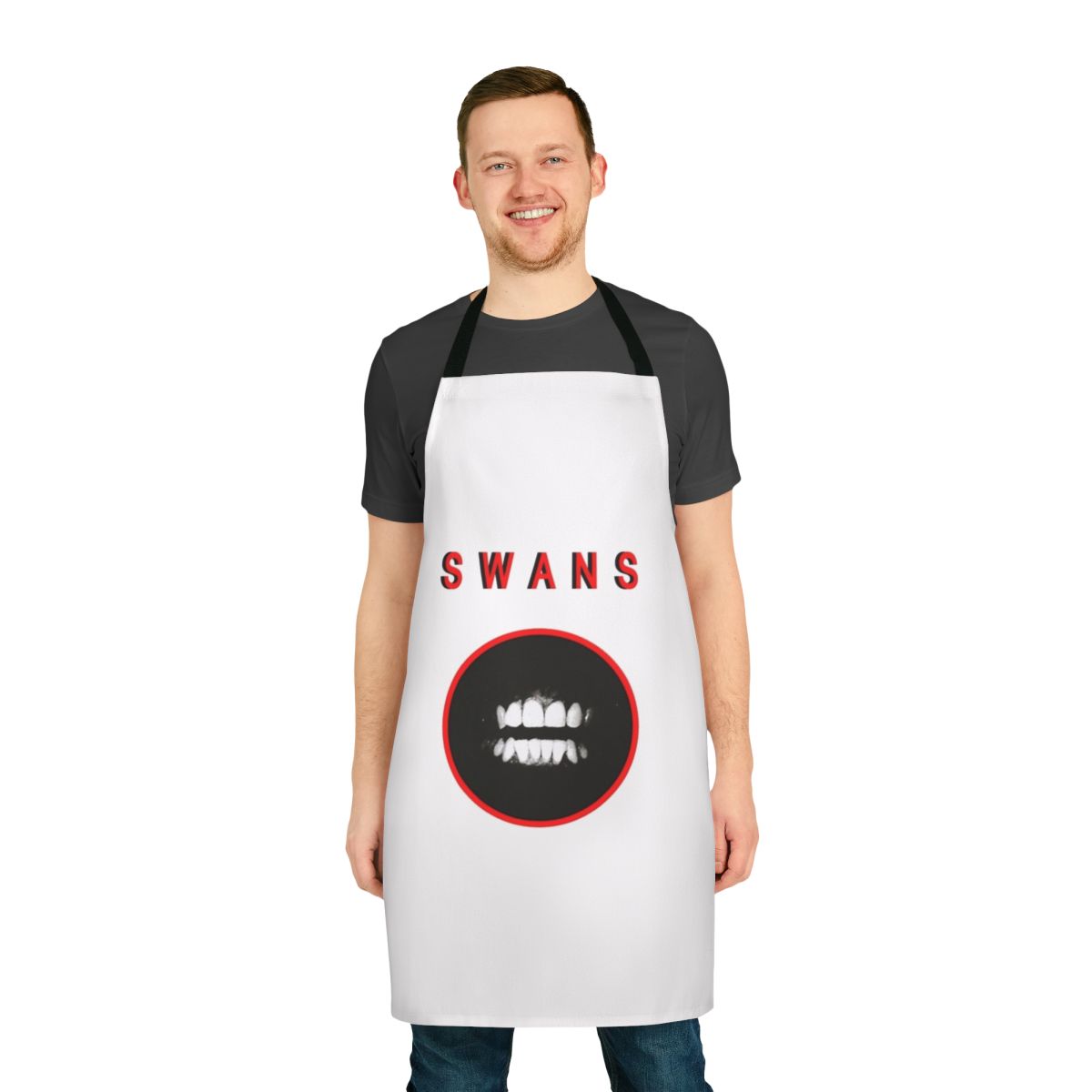 Cooking apron featuring an abstract, gritty, experimental music-inspired design